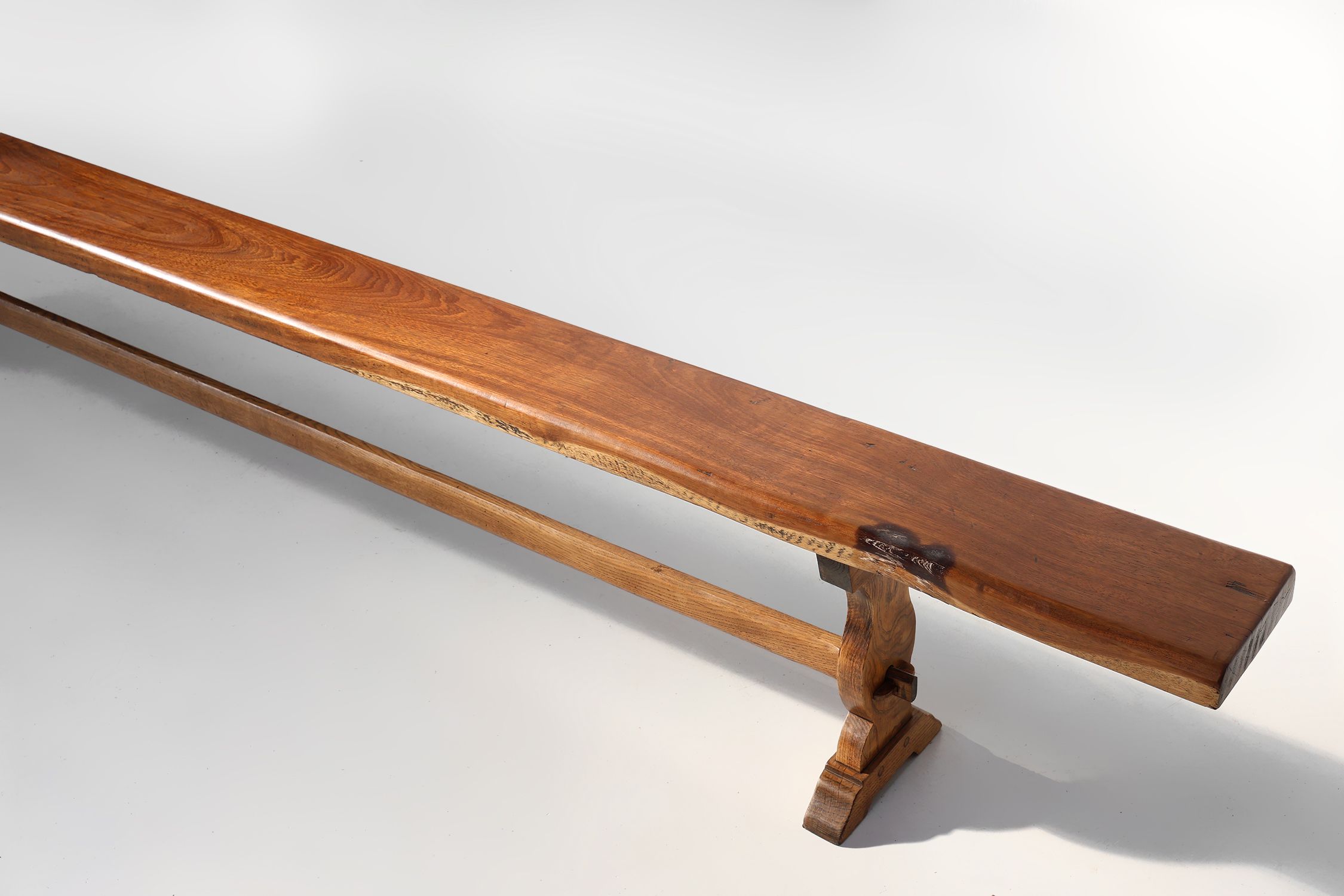 French Extra long solid elm wooden monastery bench, ca. 1850thumbnail